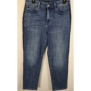 Talbots Jeans 8 Petite Blue Sparkle Side Strip High Rise Straight Ankle Pockets